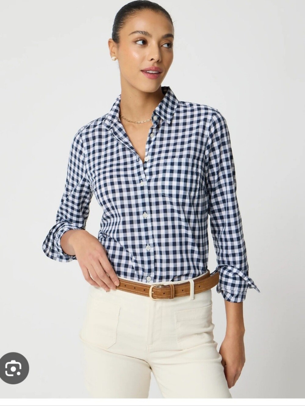 KUT from the Kloth Navy and White Gingham Button-Down Shirt - Women's